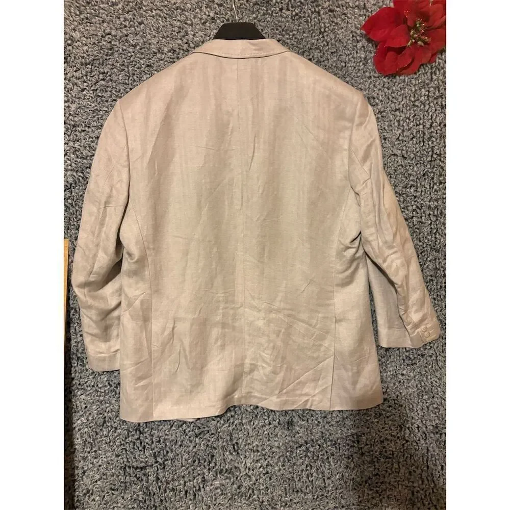 Cubavera Men's Cream Blazer Jacket 50 R Embroidered Button-Up Casual